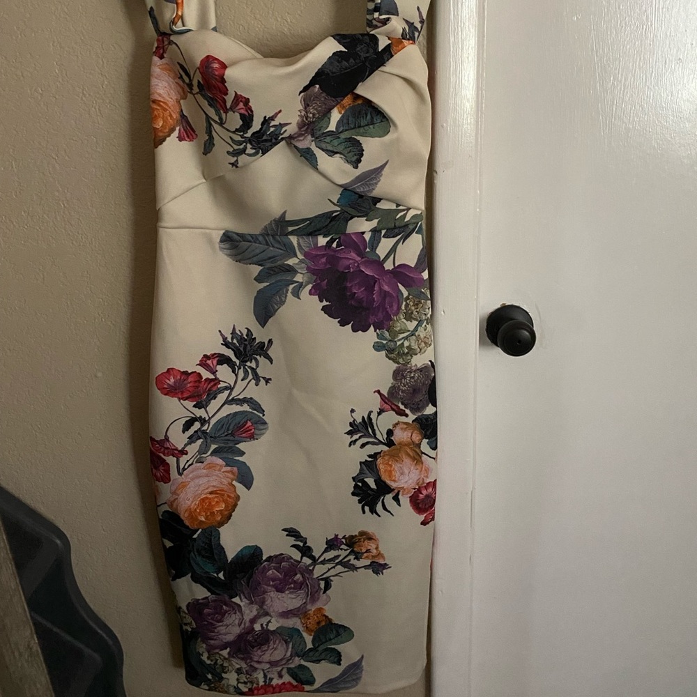 ASOS Bardot Floral Off Shoulder Pencil Midi Dress